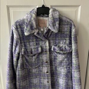 Purple and White Teddy Jacket with Soft Fleece Material